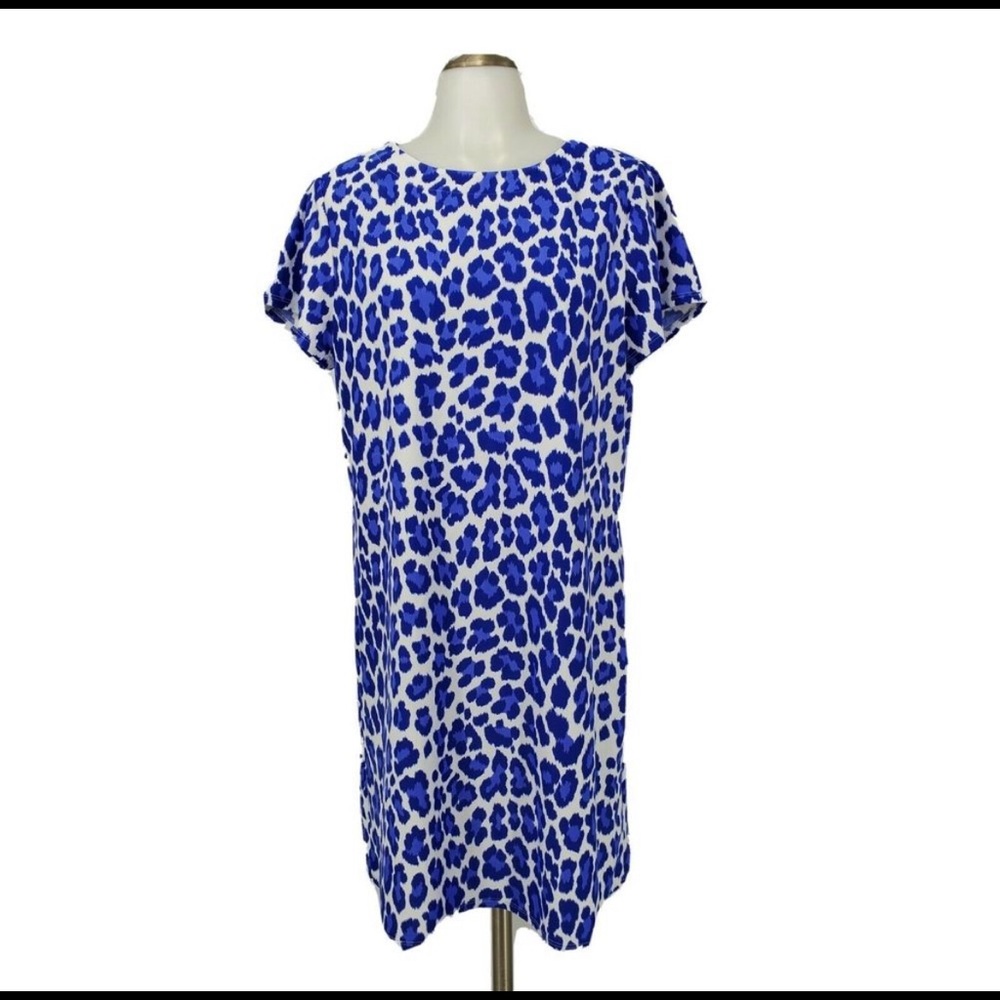 Jude Connally Royal Blue and White Leopard Shift Dress